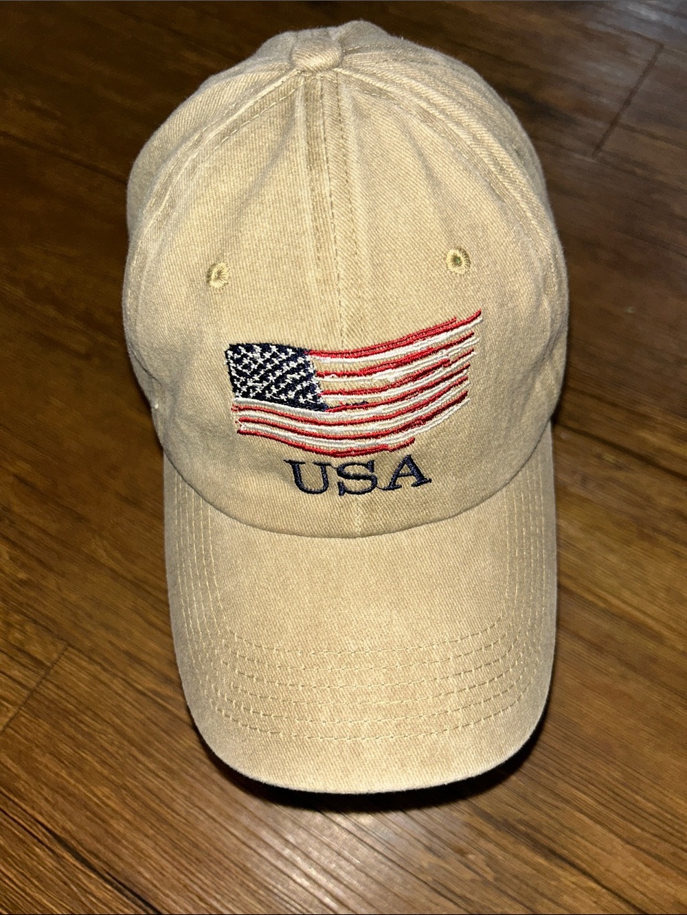 Embroidered USA Flag Baseball Cap - Tan